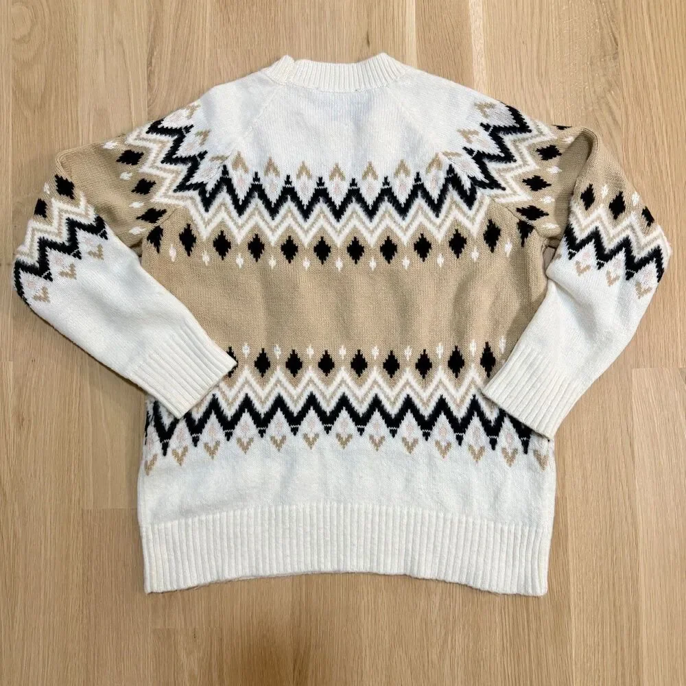 ANN TAYLOR Fair Isle Sweater Ivory Tan Black Wool Blend Size XSmall